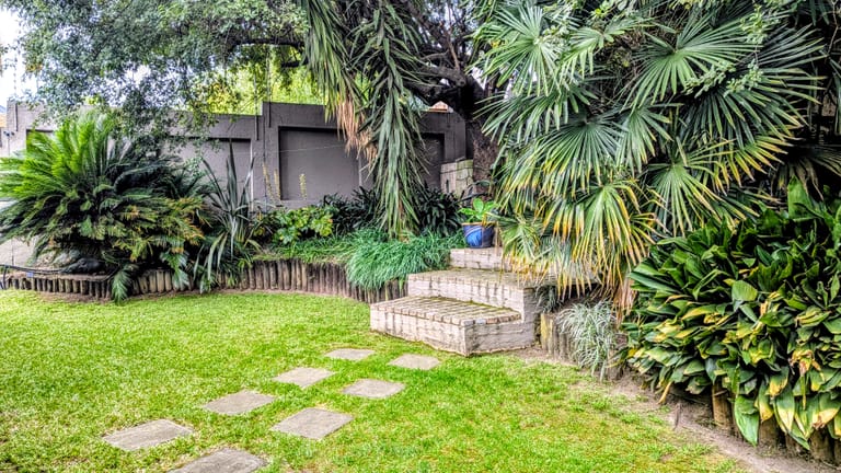 Giant boulders with tropical plants